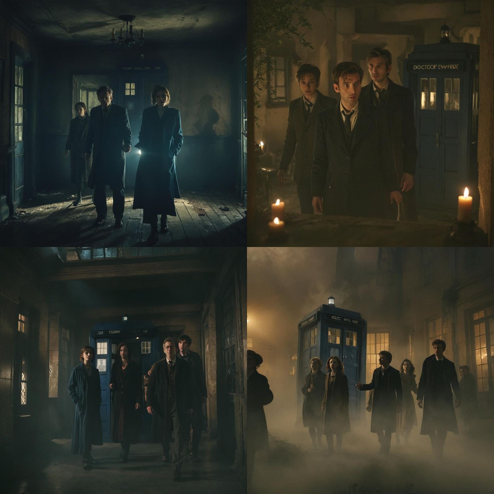 Dr. Who: The Doctor and Companions in Haunted House