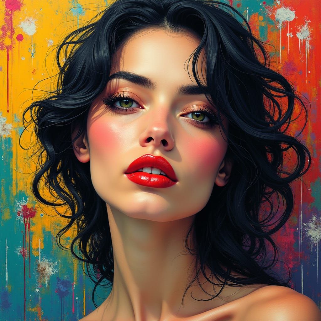 Vibrant Red Lips Portrait in Dreamy Abstract Style