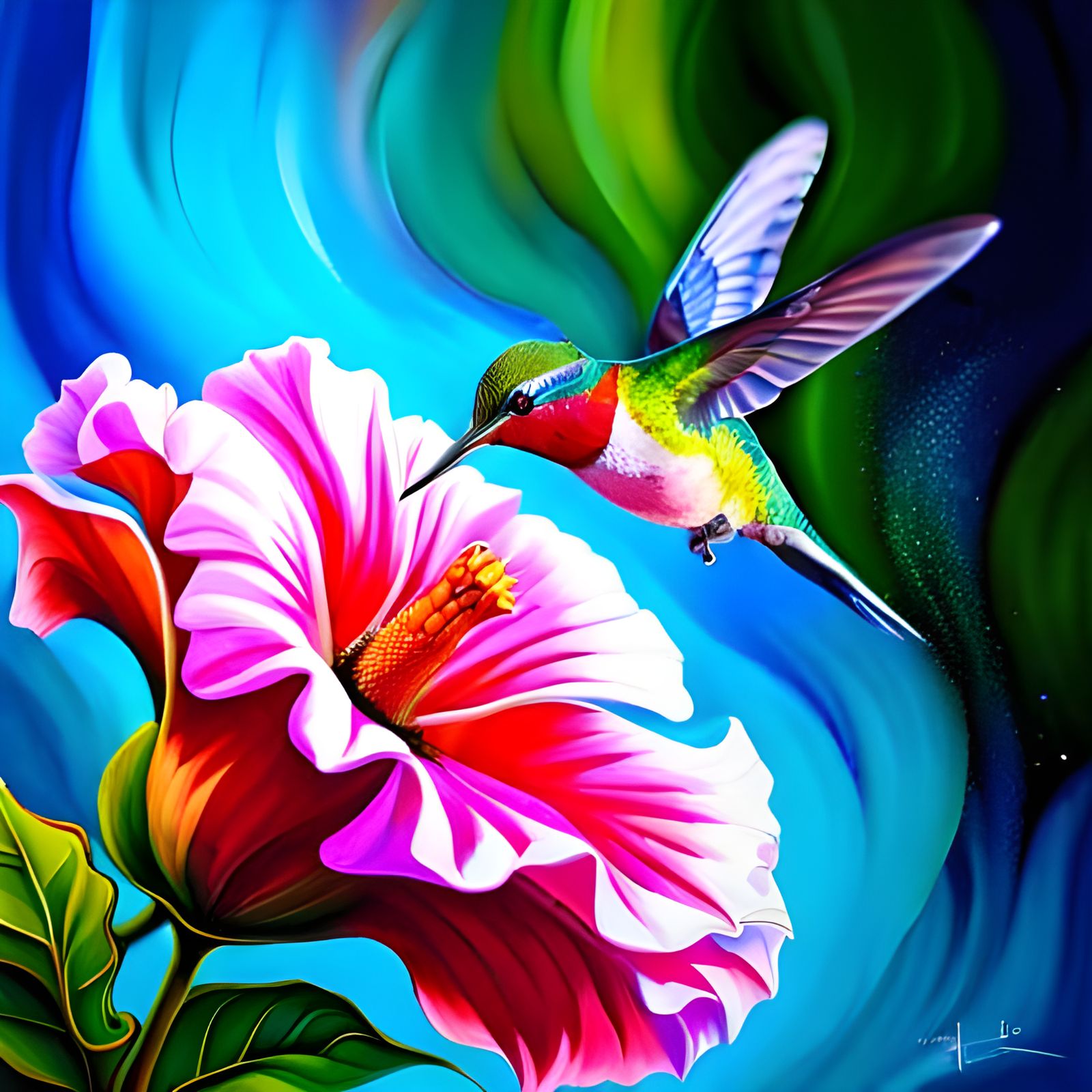 Hummingbird and Petunia Portrait in Photorealistic Style
