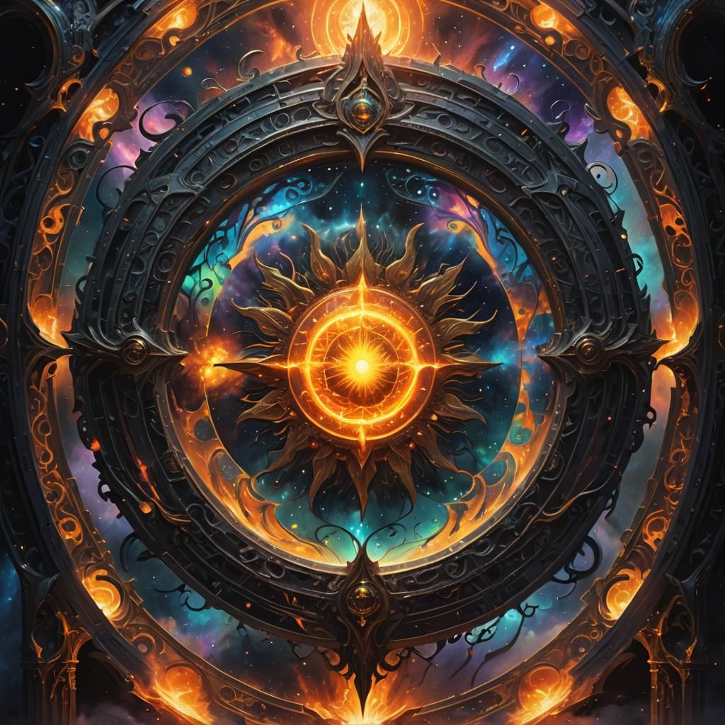 Ornate Portal Reveals Sun in Dark Fantasy Art
