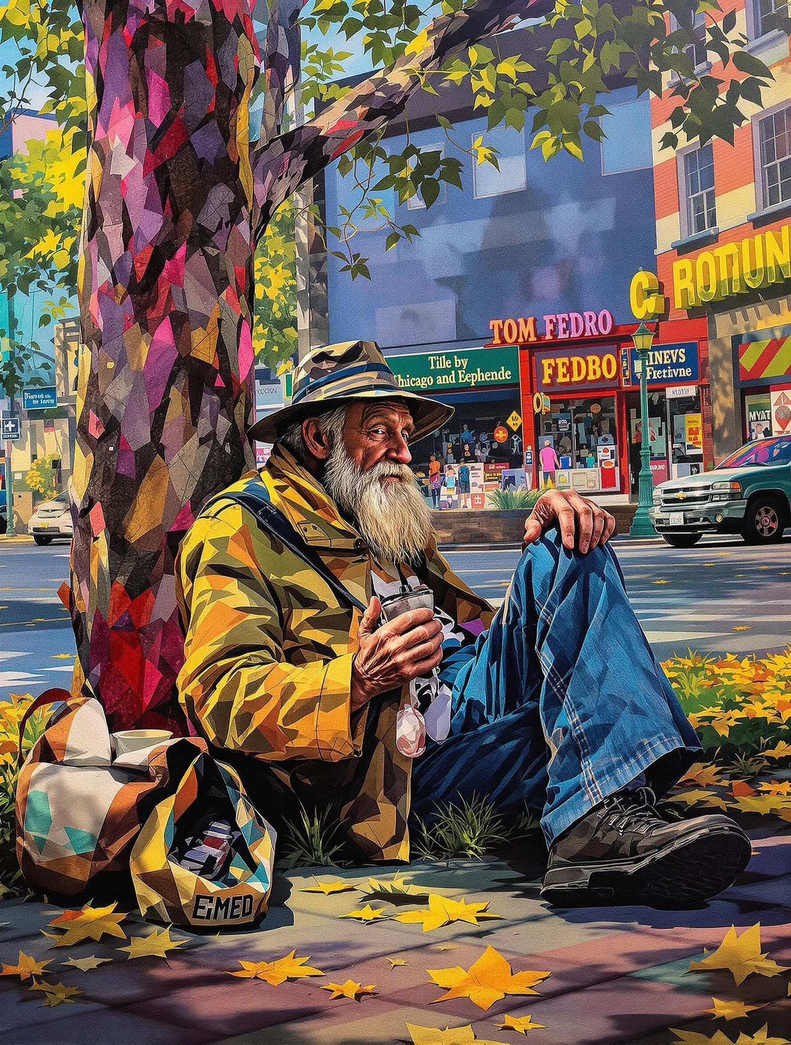 Vibrant Hobo Portrait in Whimsical Style