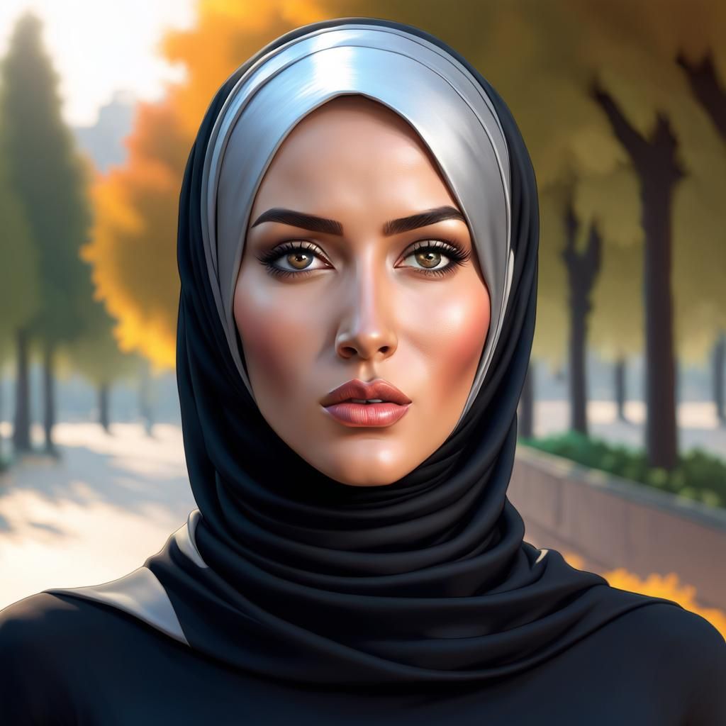 Beautiful Woman in Hijab Portrait, Hyperdetailed Digital Art