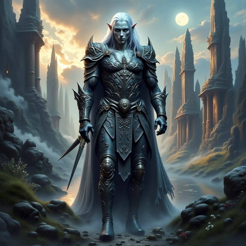 Albino Elf Warrior in Dark Fantasy Concept Art