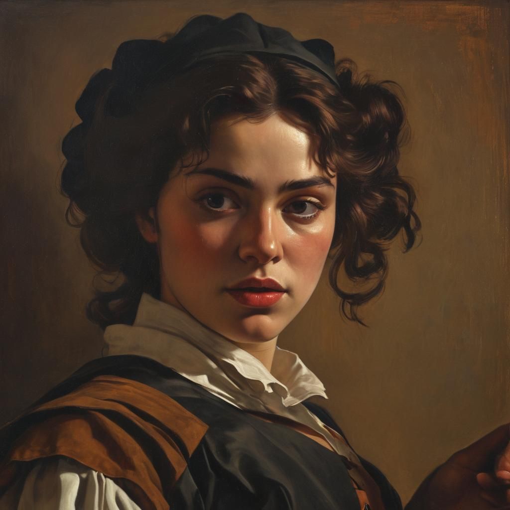 Dramatic Baroque Neo-Impressionism Oil Painting: Barmaid in....