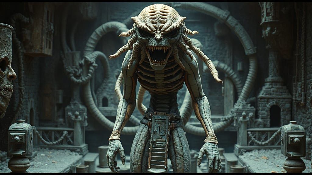 Dark Fantasy Labyrinthine Creature in Stop-Motion Claymation