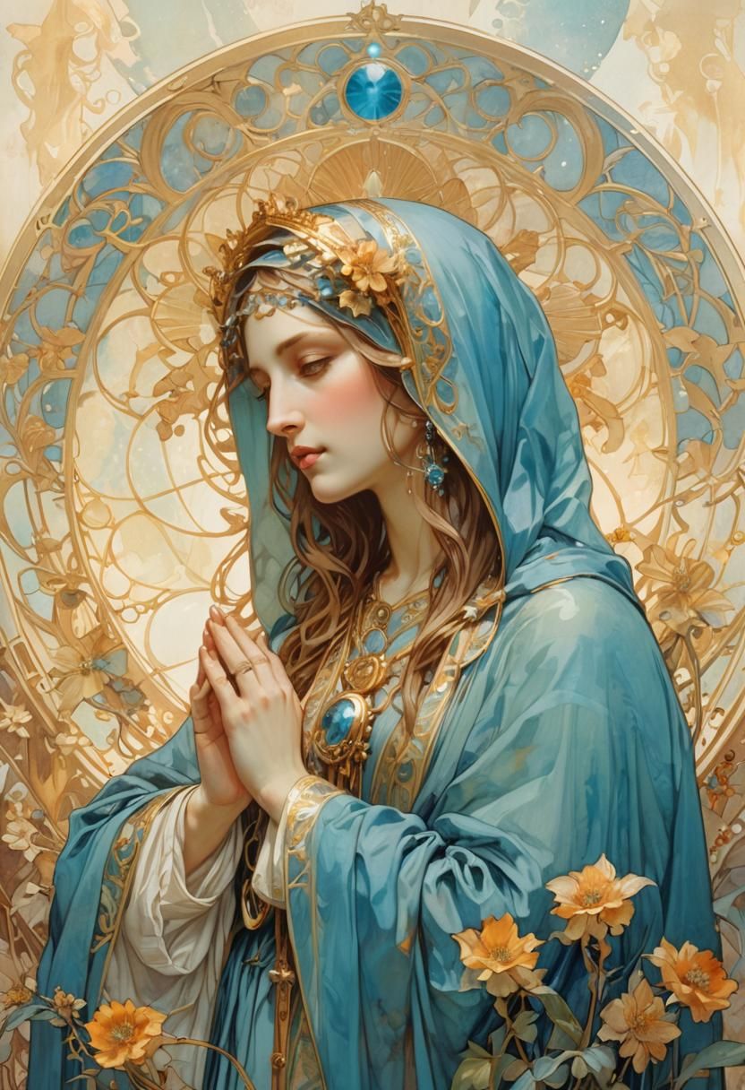 Ethereal Blessed Virgin Mary in Art Nouveau Style