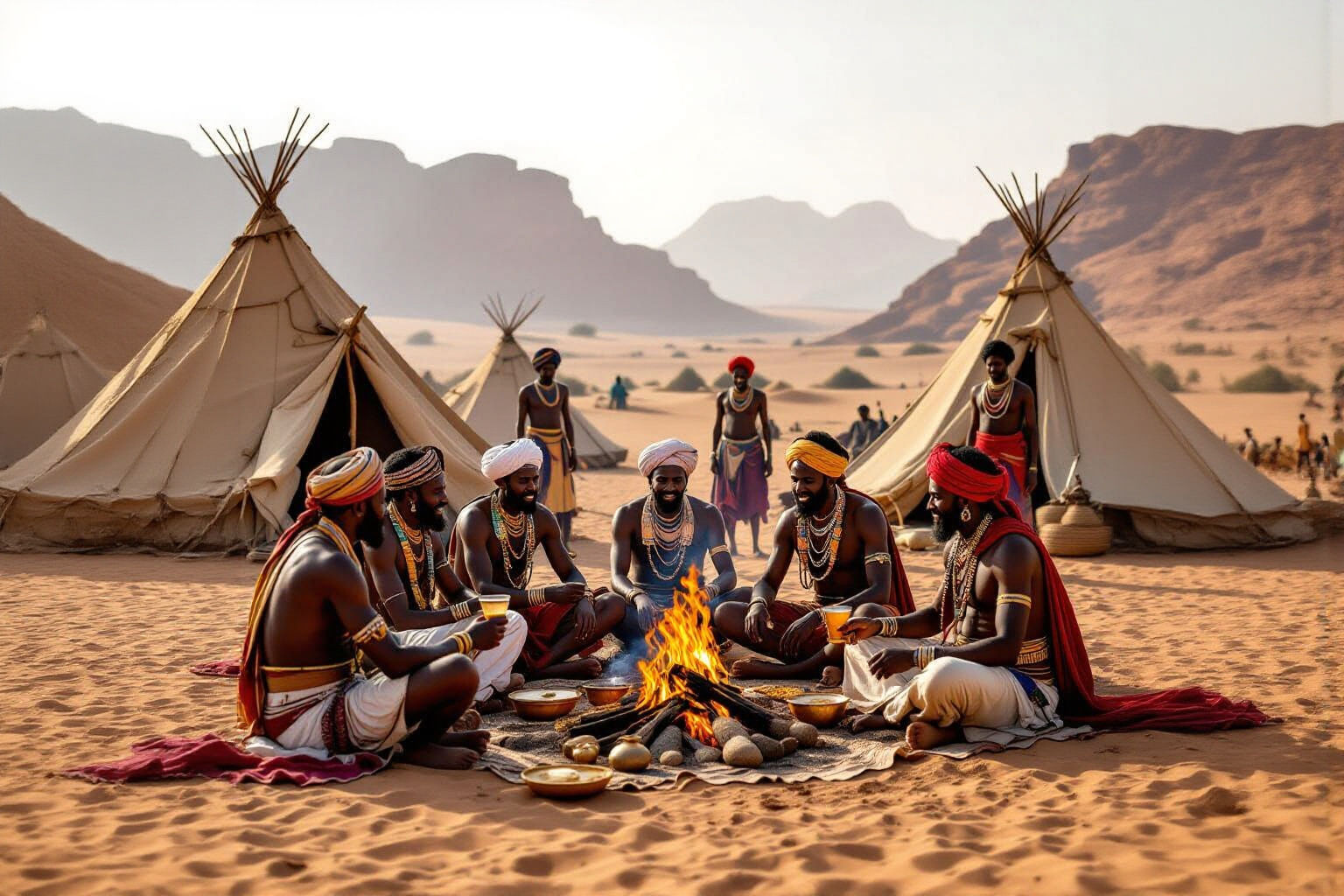 Nubian Warriors Celebrate in the Desert, 19th Century