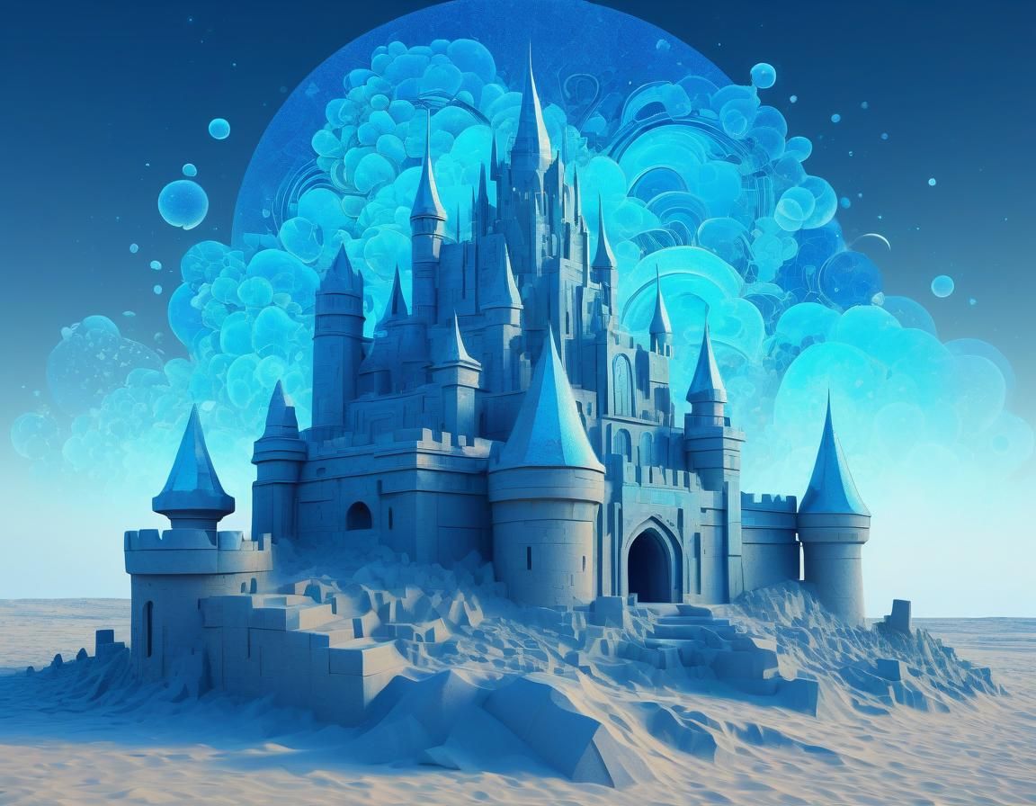 Ethereal Sandcastle: Abstract Surreal Art in Qajar Style