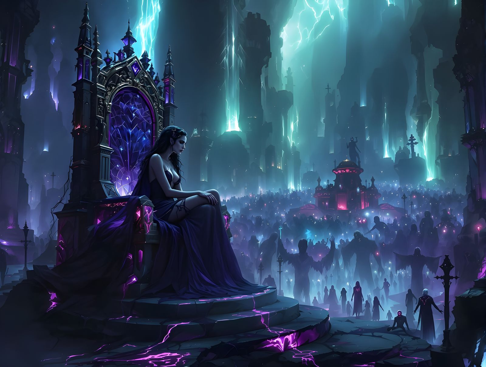 Persephone Queen of Underworld on Amethyst Throne