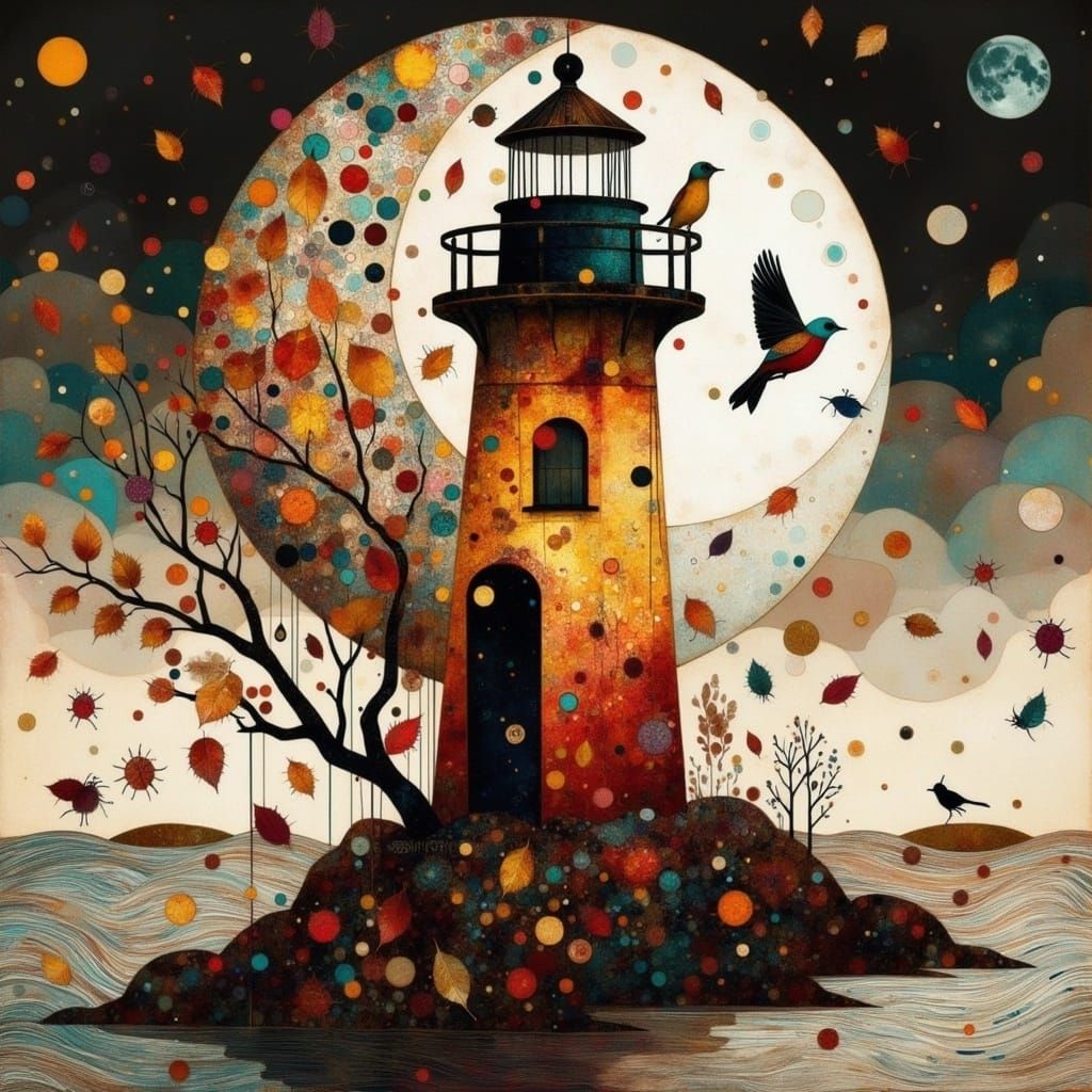 Whimsical Lighthouse in Folk Art Style