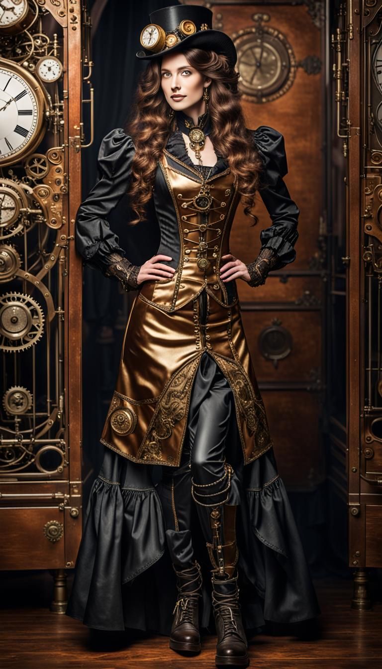 Elegant Steampunk Lady in Warm Golden Light