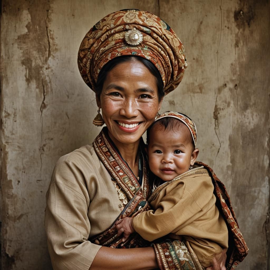 Javanese Woman and Baby Portrait in Traditional Dress