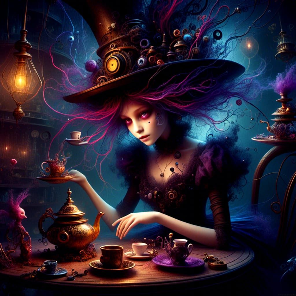 Dark Whimsical Tea Party in Steampunk Style