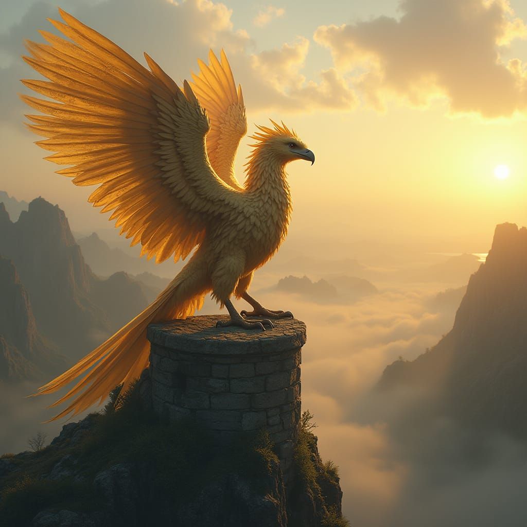 Golden Griffin Towers Over Ancient Valley in Hyperrealistic ...