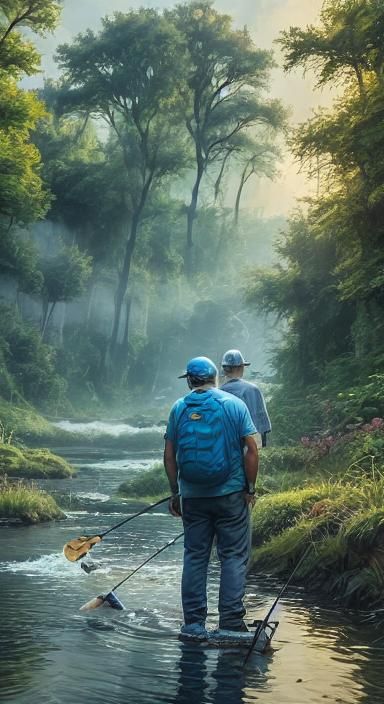 Hyperrealistic 3D Rendering of Old Fisherman by Stream