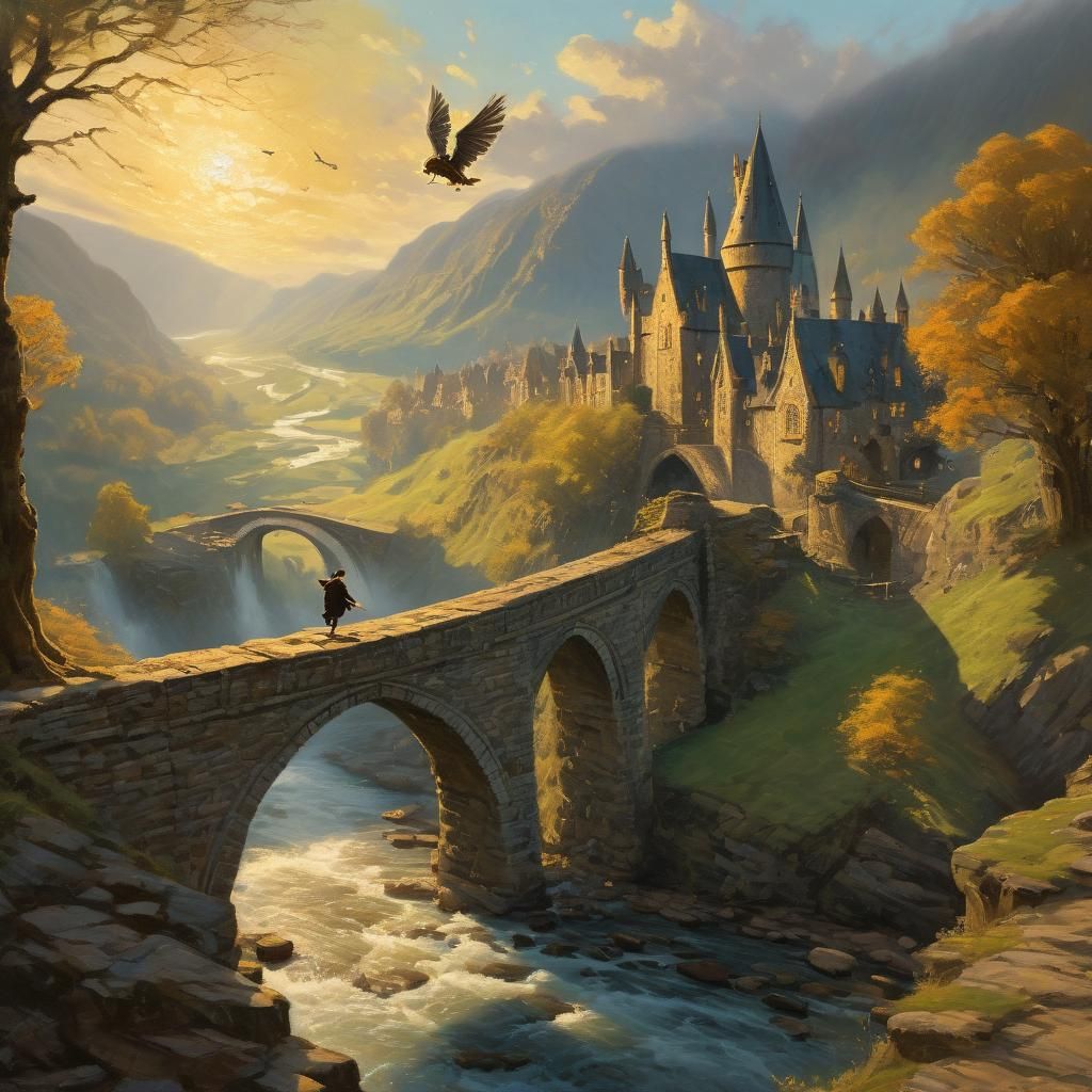 Quidditch Match: Impressionist Oil Painting in Golden Light