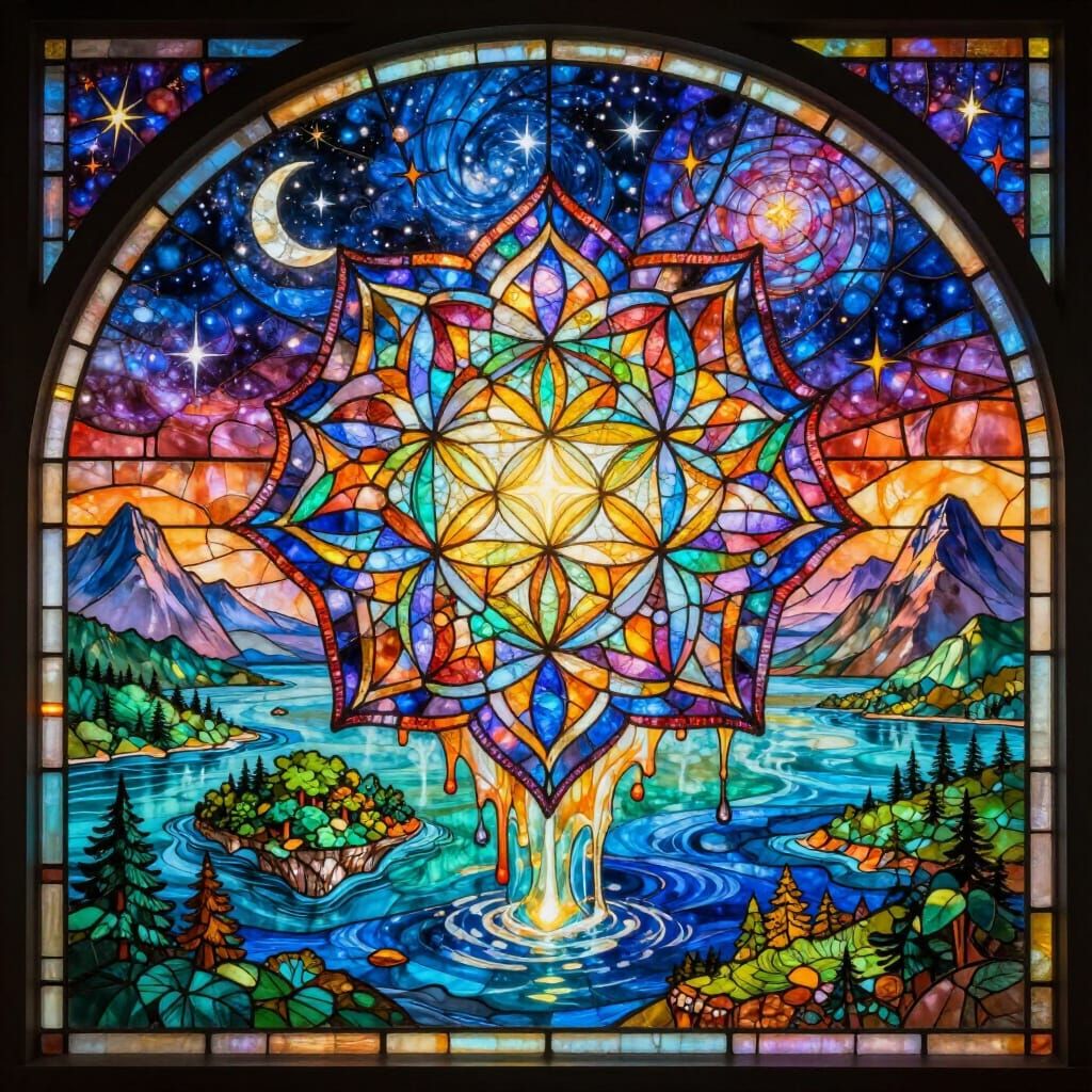 Ethereal Flower of Life Stained Glass Art