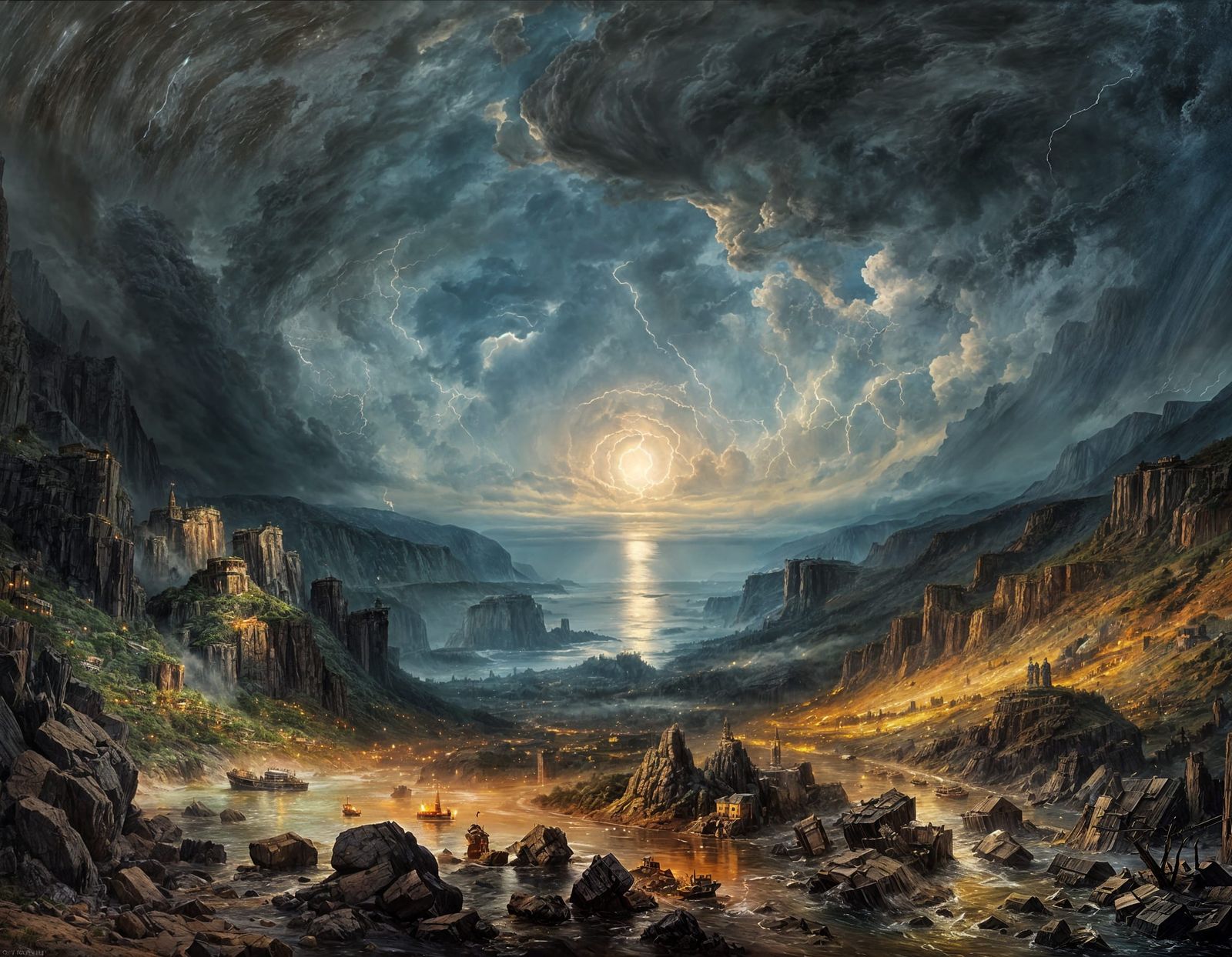 Stormy Night Over Hilly Landscape as Digital Art