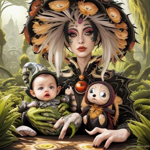 Cute Alien Plant Wizard: Maximalist Concept Art