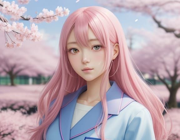 Beautiful Anime Girl in Soft Pastel-Colored Background