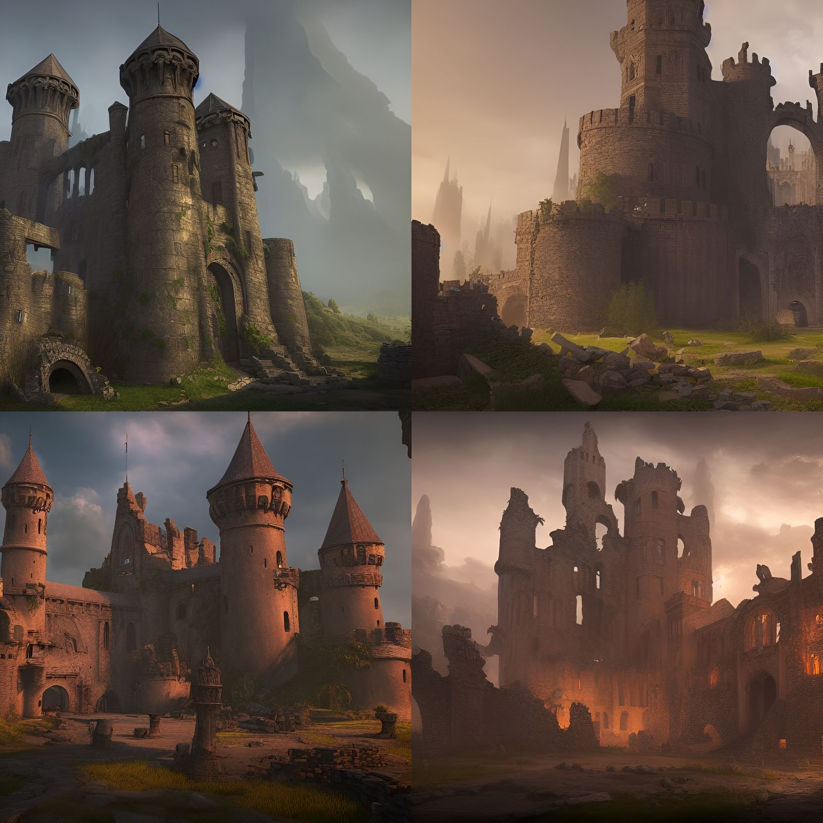 Detailed Medieval Castle Ruins: Fantasy Concept Art