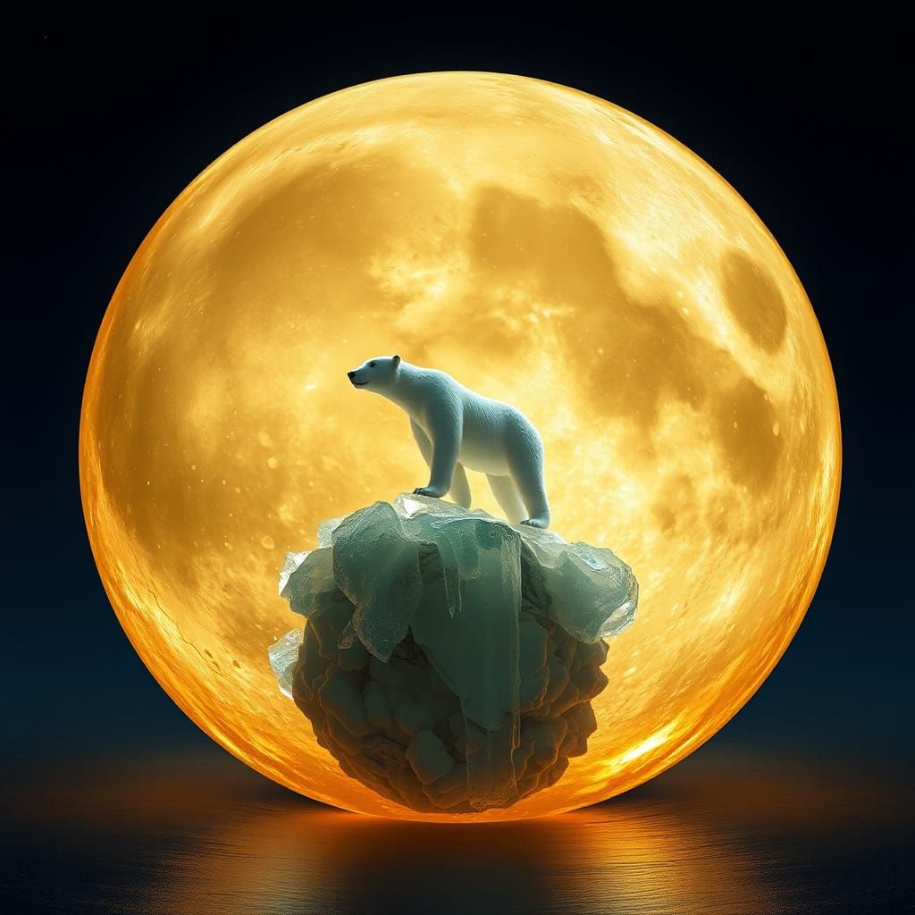 Translucent Amber Moon with Icy Landscape, 4K