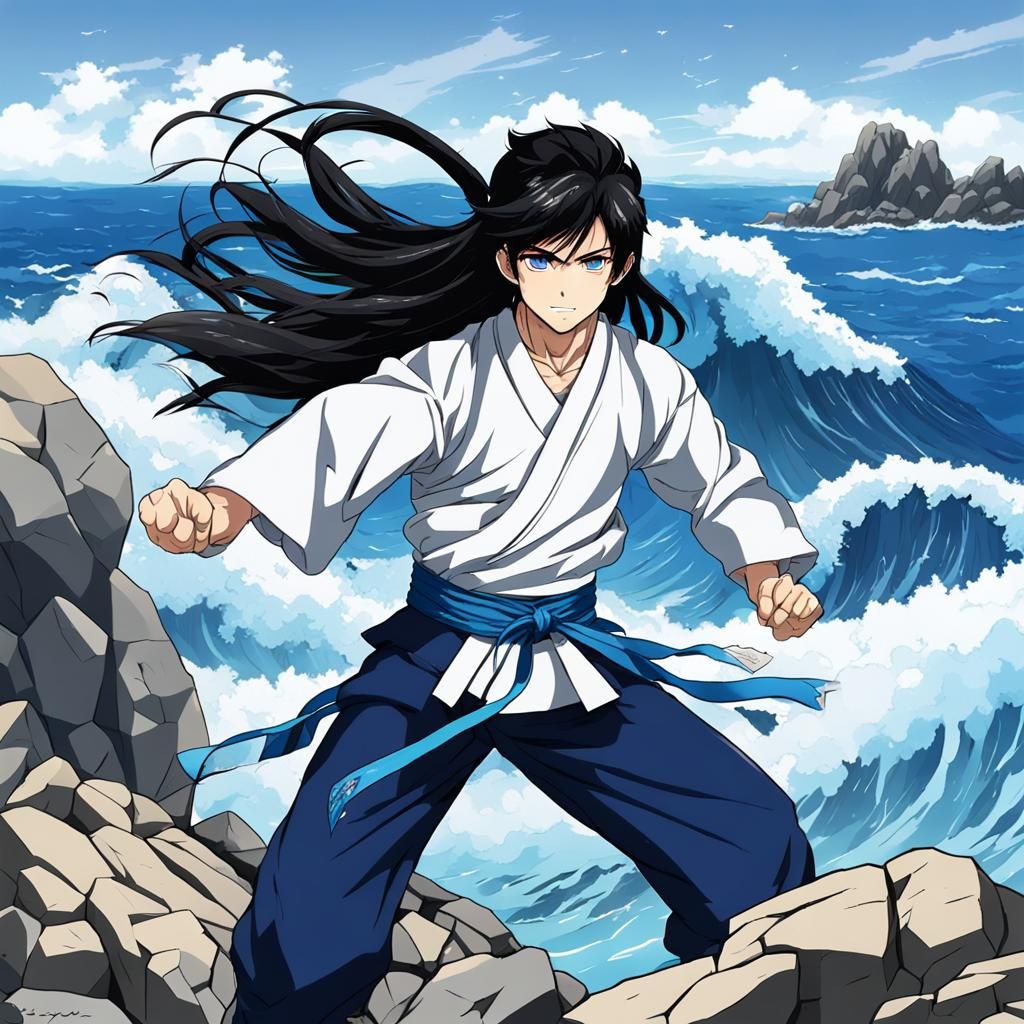 Anime Style Japanese Martial Artist on Rocky Coast