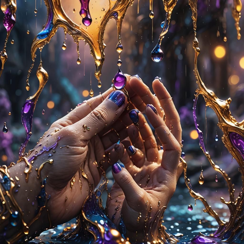 Fantastical Tear Droplets in Hand: Matte Painting