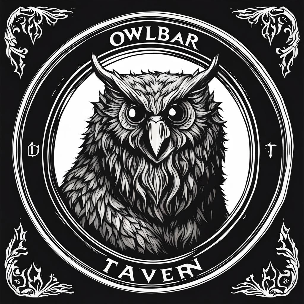 Owlbear Tavern Logo in Black and White