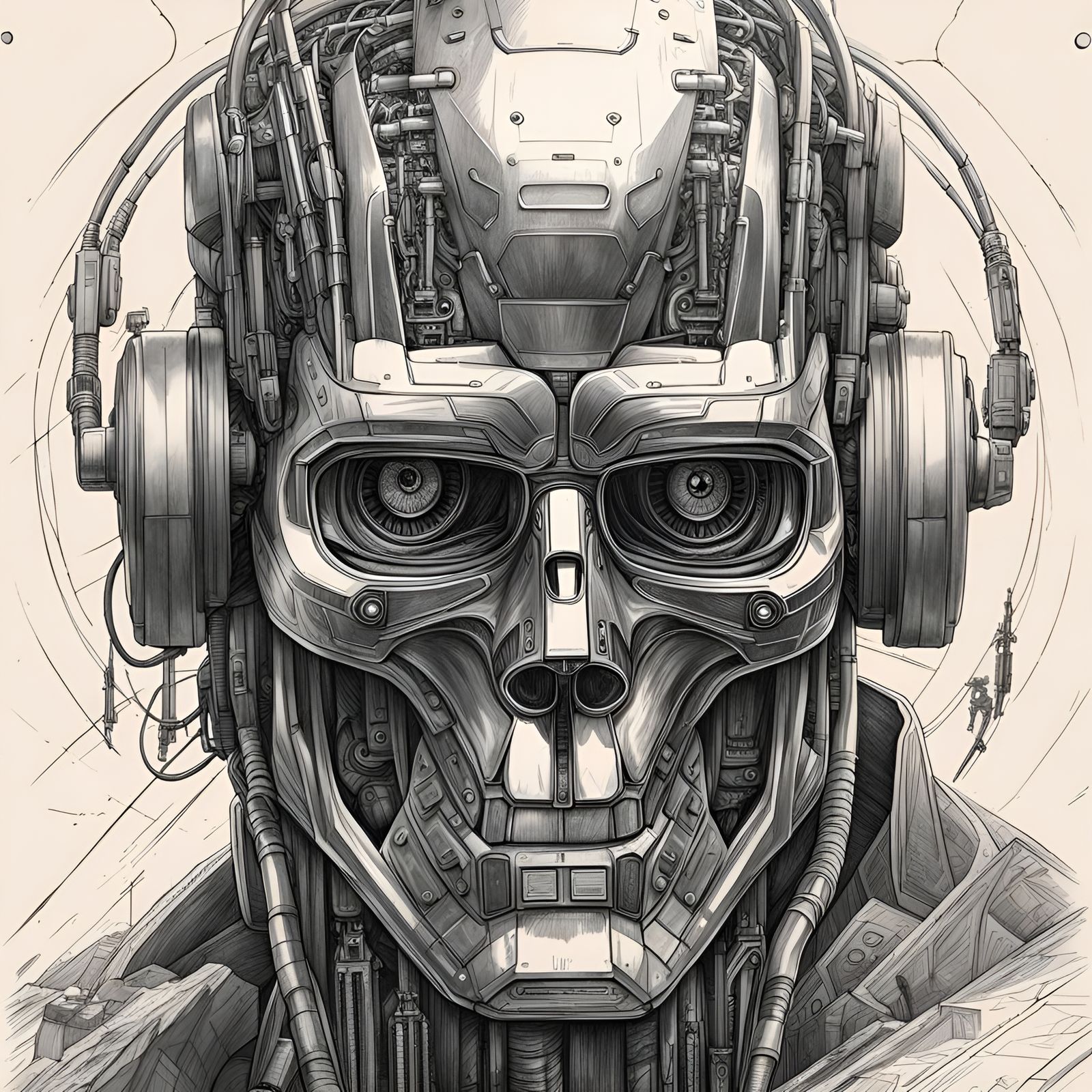Terminator: Hyperdetailed Line Art Pencil Sketch