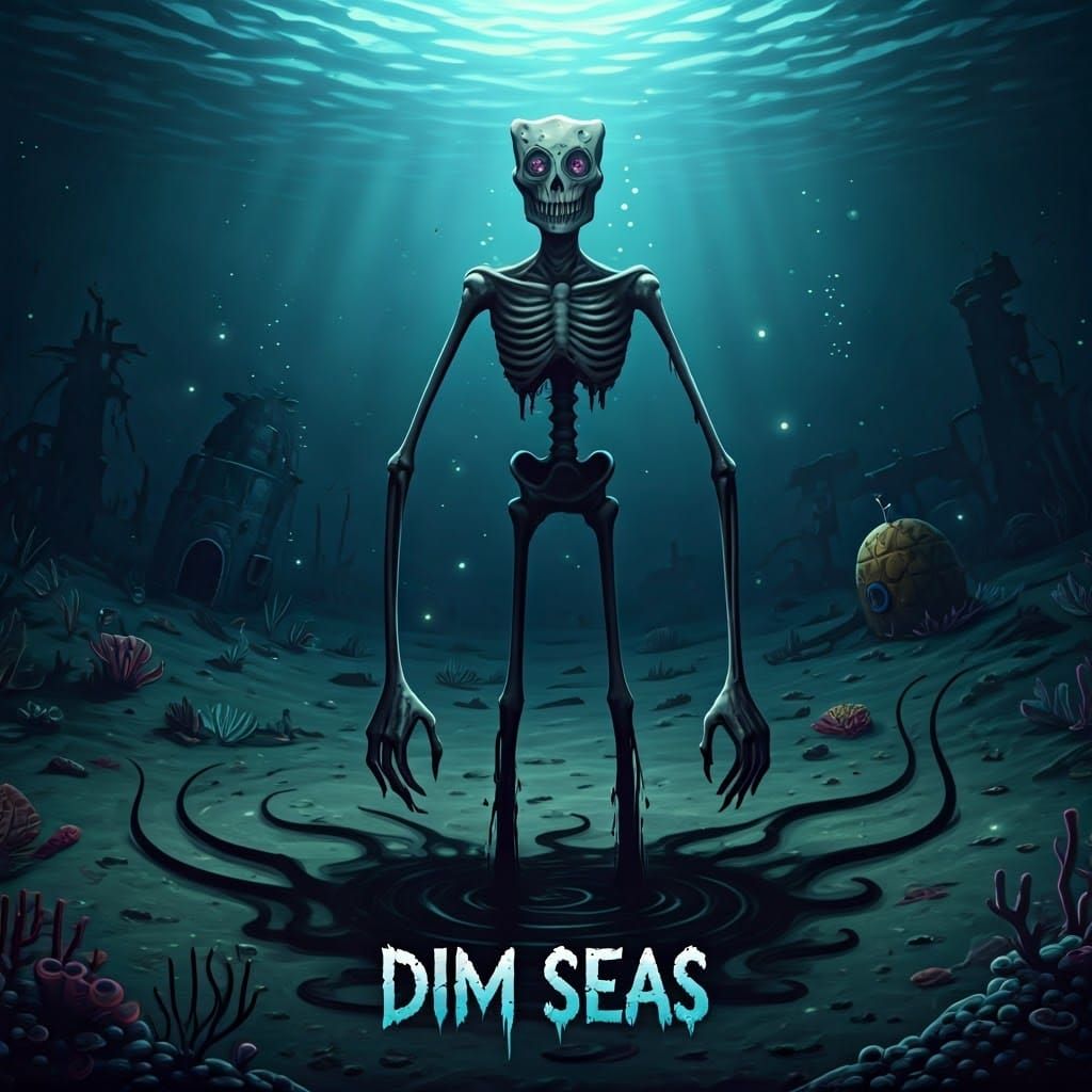 Eerie Underwater Encounter in a Haunting Cyberpunk Aesthetic