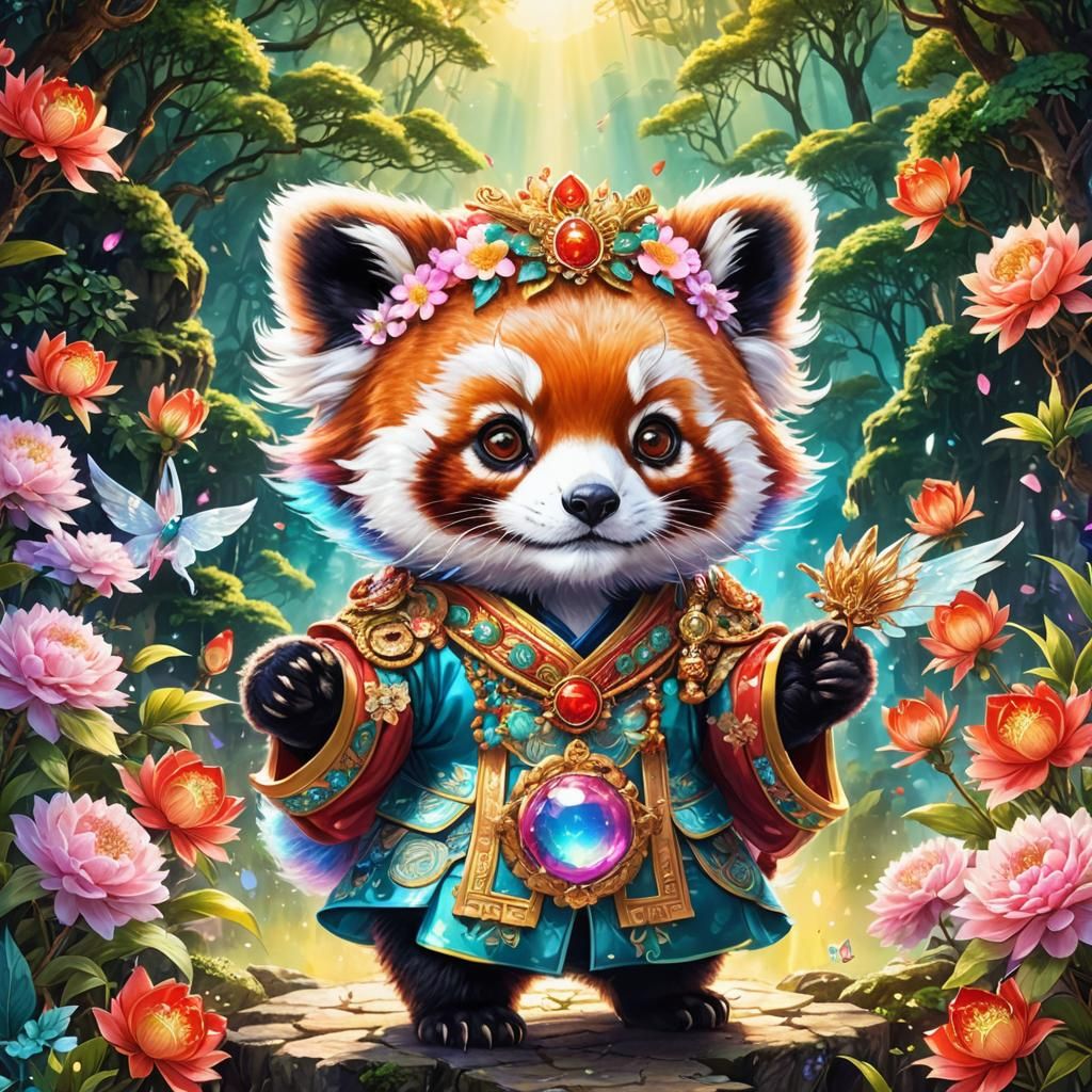 Red Panda Prince in Vaporwave Anime Style