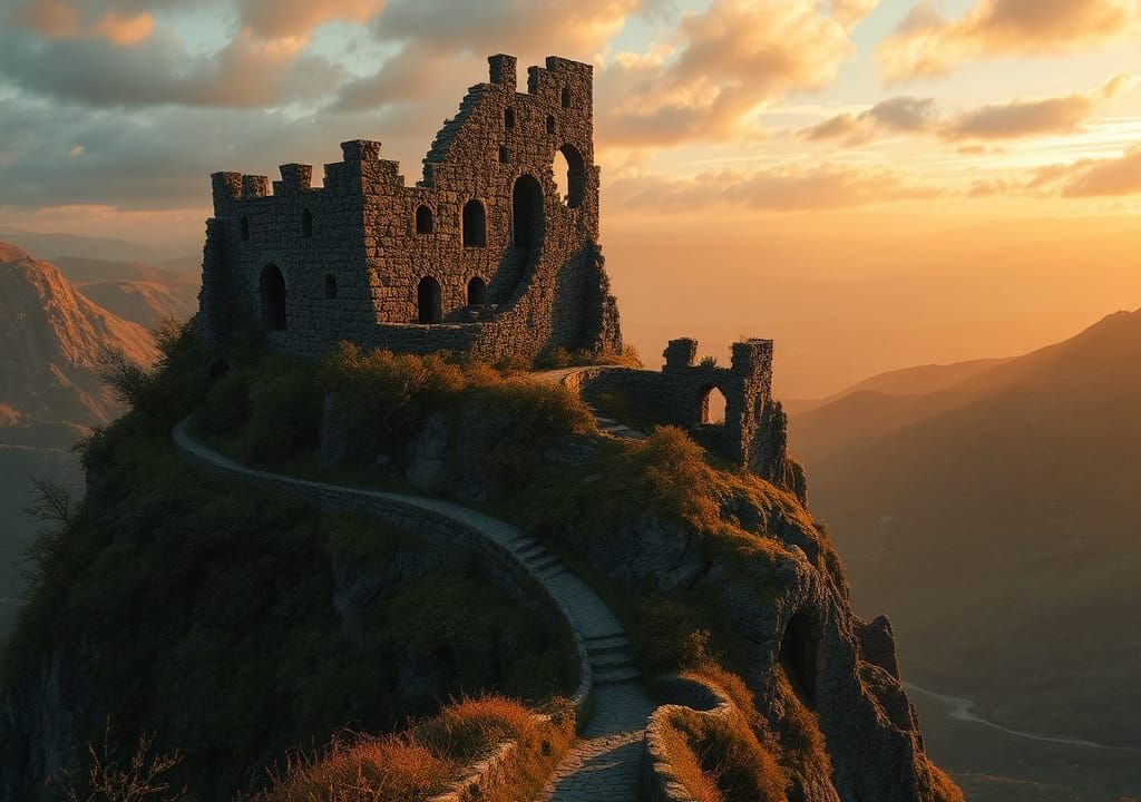 Ruined Stone Keep Overlooking Ancient Road