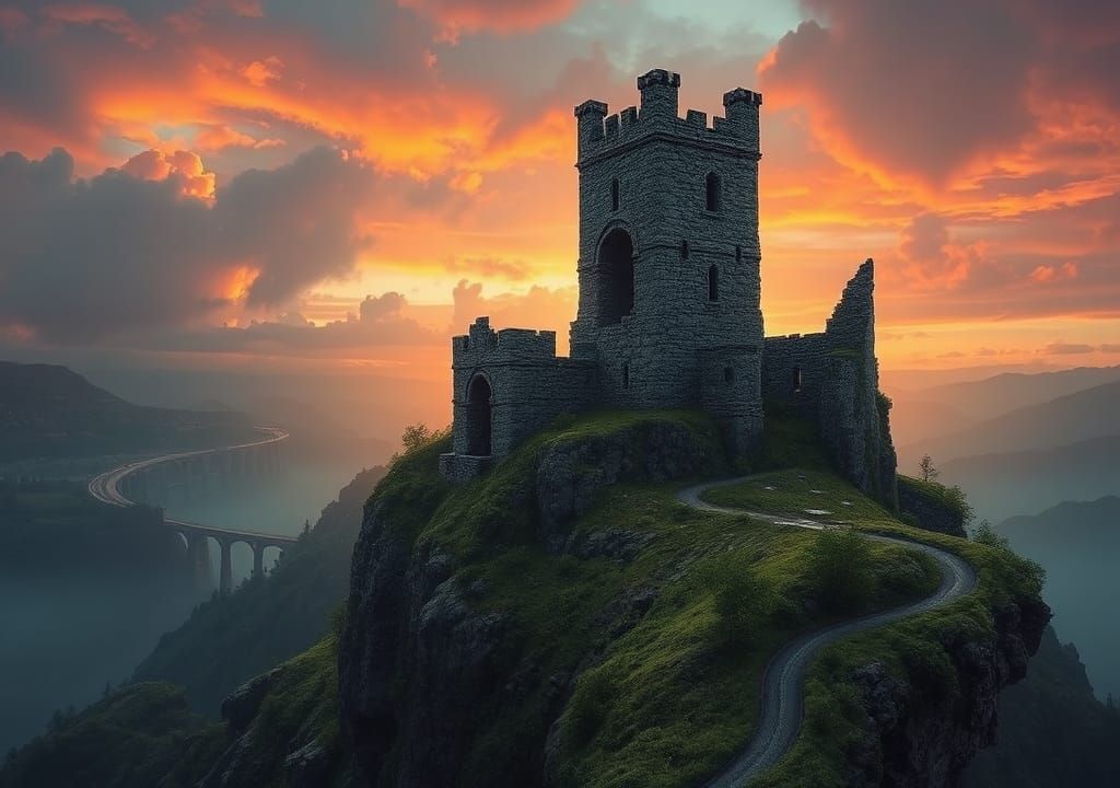 Ruined Stone Keep Overlooking High Road