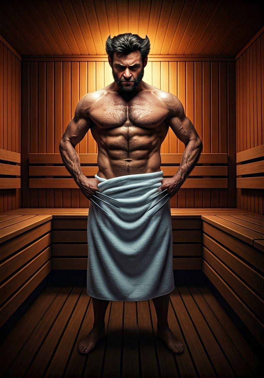 Wolverine Basks in Trompe-l'œil Sauna Scene