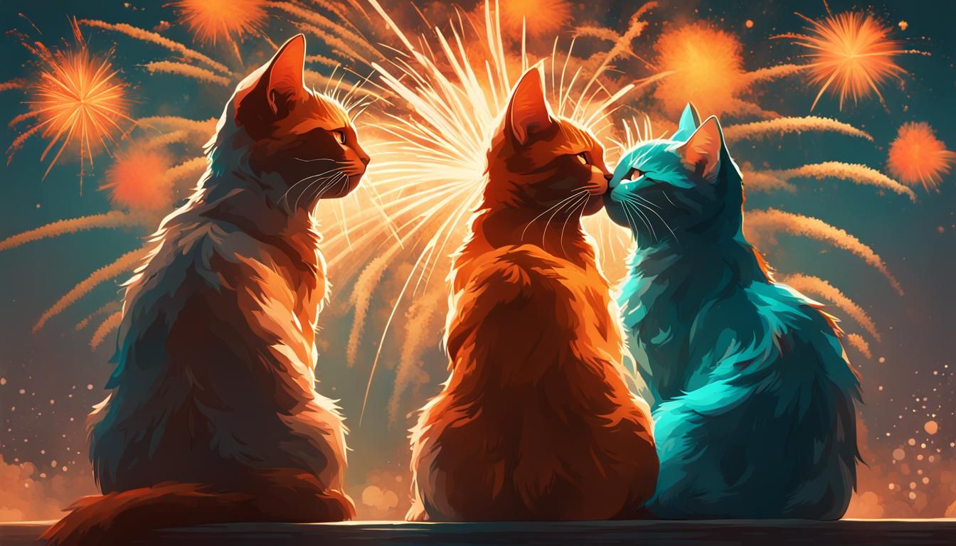 two cats kissing with fireworks (2024)

8k resolution concept art by Greg Rutkowski dynamic lighting hyperdetailed intri...