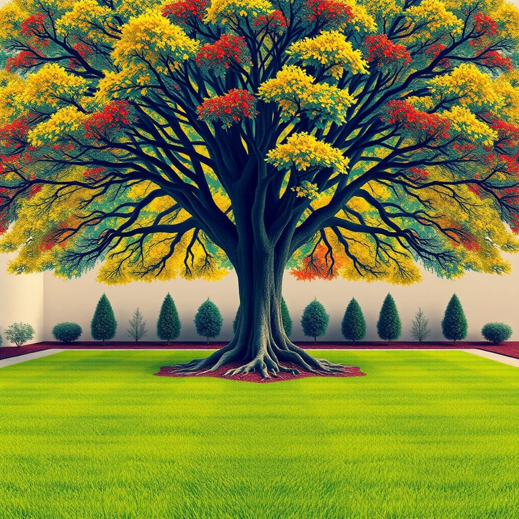 Vibrant Siberian Elm Defies Bauhaus-Inspired Backyard