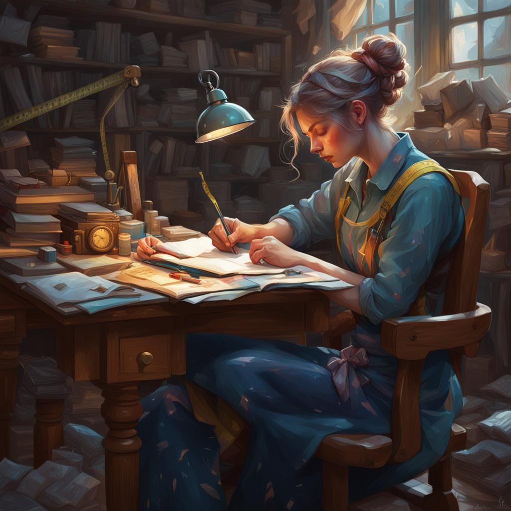 Seamstress Sleeping: Detailed Portrait in Art Nouveau Style