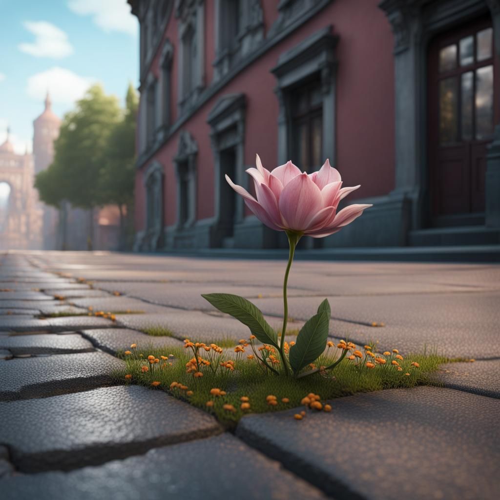 Flower Breaks Through Pavement: Fantasy Art