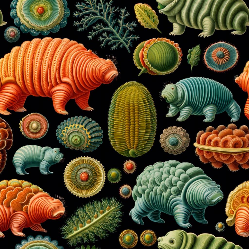 Colorful 3D Tardigrade Illustration Inspired by Haeckel