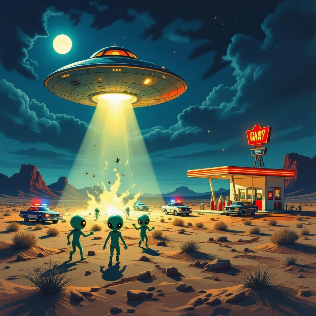 UFO Crash in Desert: Terrified Aliens Fleeing Police