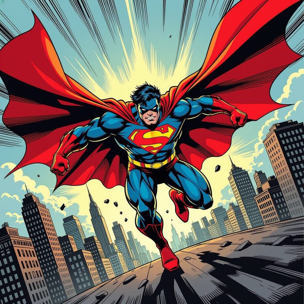 Superhero Action Panel in Dynamic Comic Style