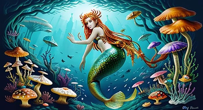 Biopunk Mermaid Goddess in Amber