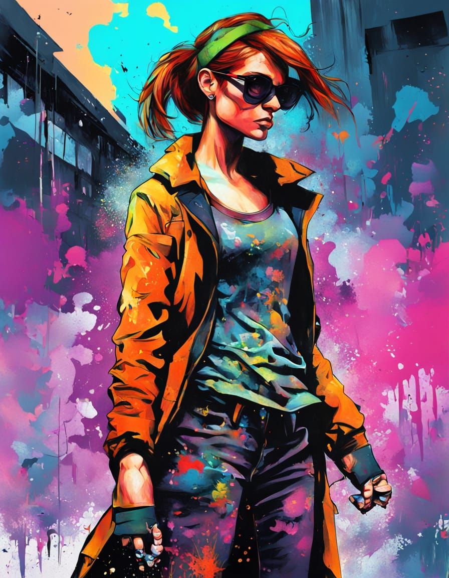 Vibrant Barbara Gordon in High Contrast Graffiti Style