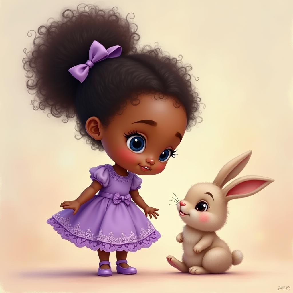 Chibi Girl and Bunny in Whimsical Dreamscape Style