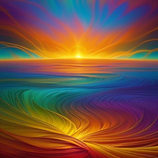 Surreal Golden Figure Radiates Ethereal Light in Vibrant Oce...