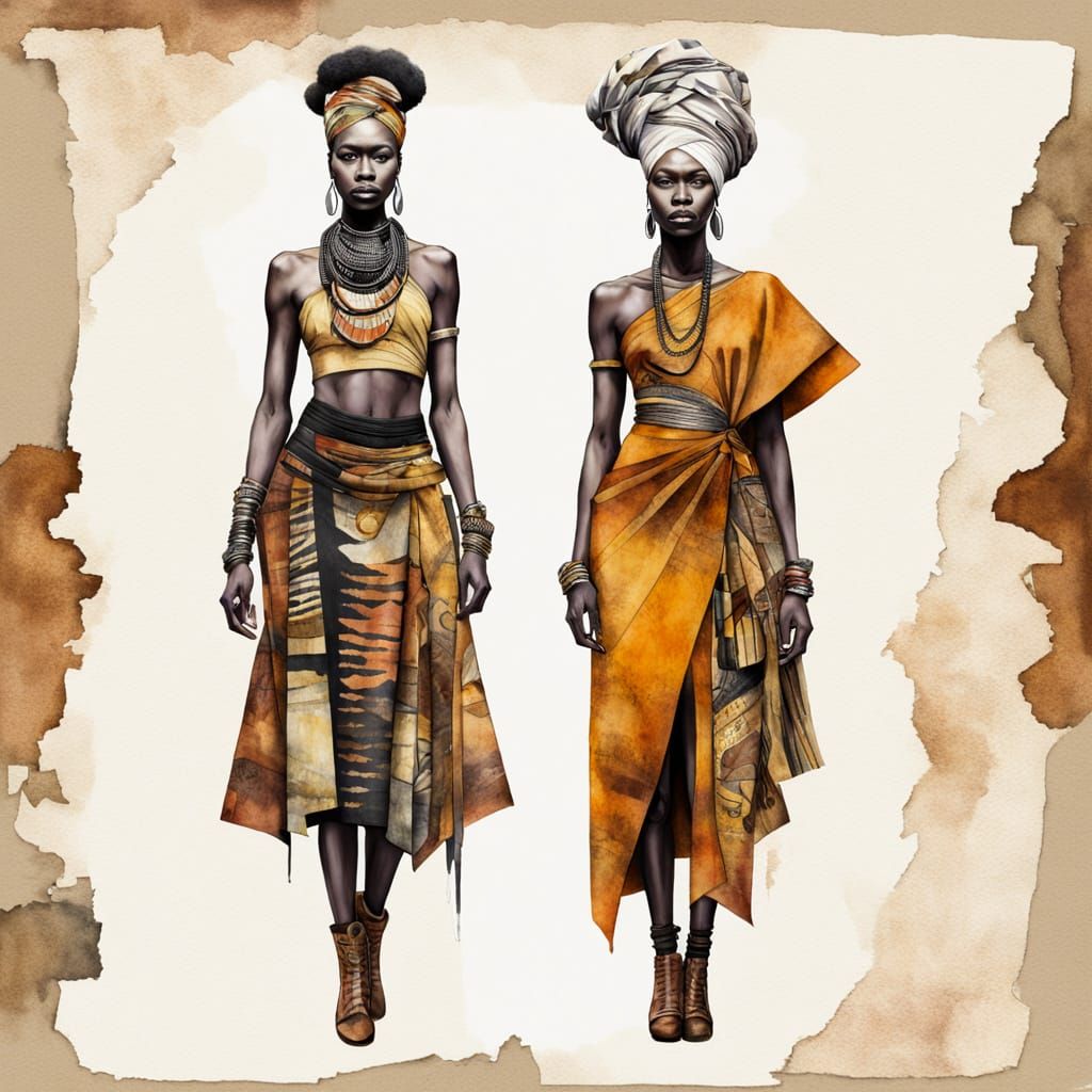 Surreal Portrait of an African Woman in Amber Tribal Attire,...