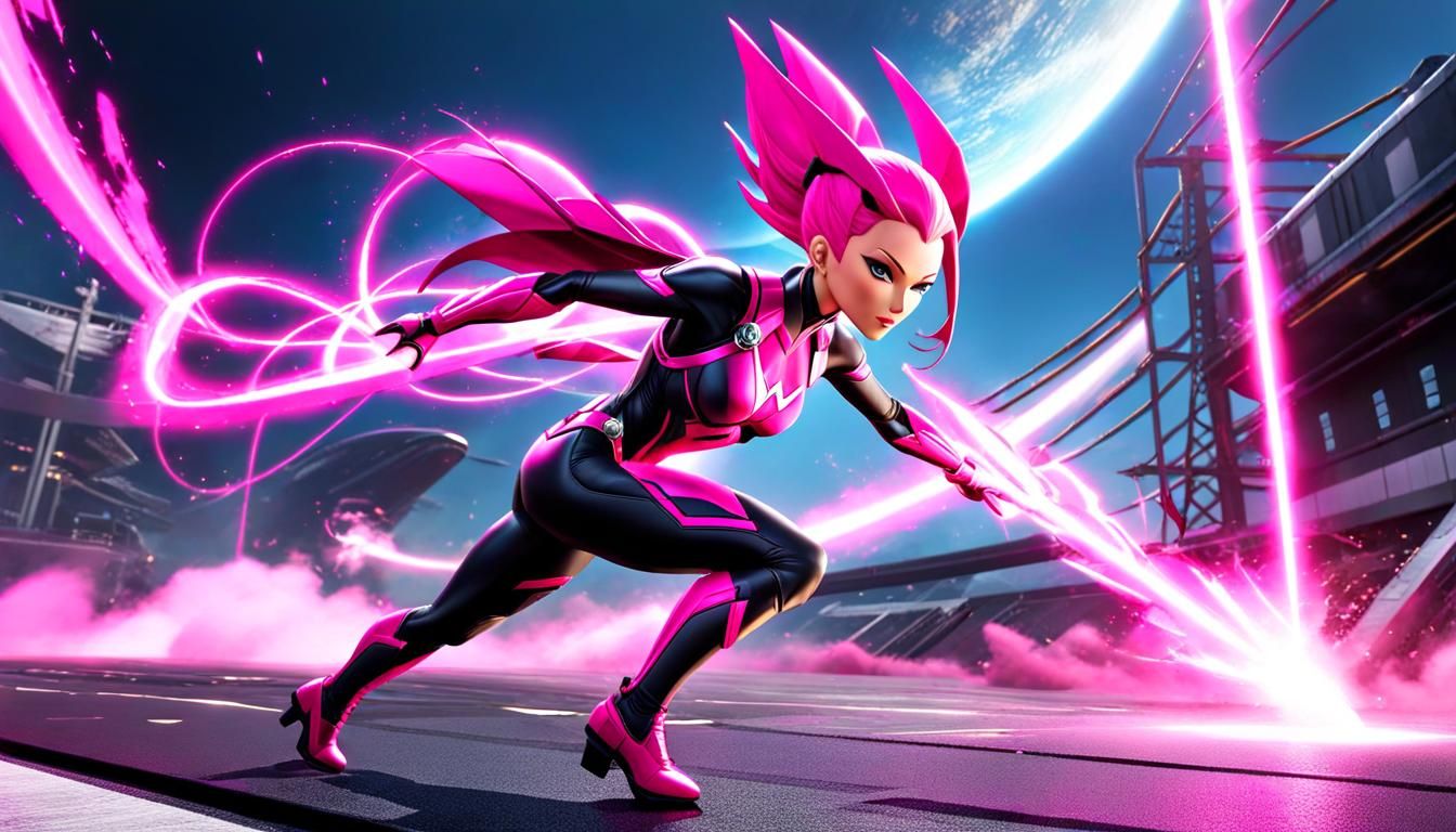 Alien Girl Heroic Landing in Cosmic Style