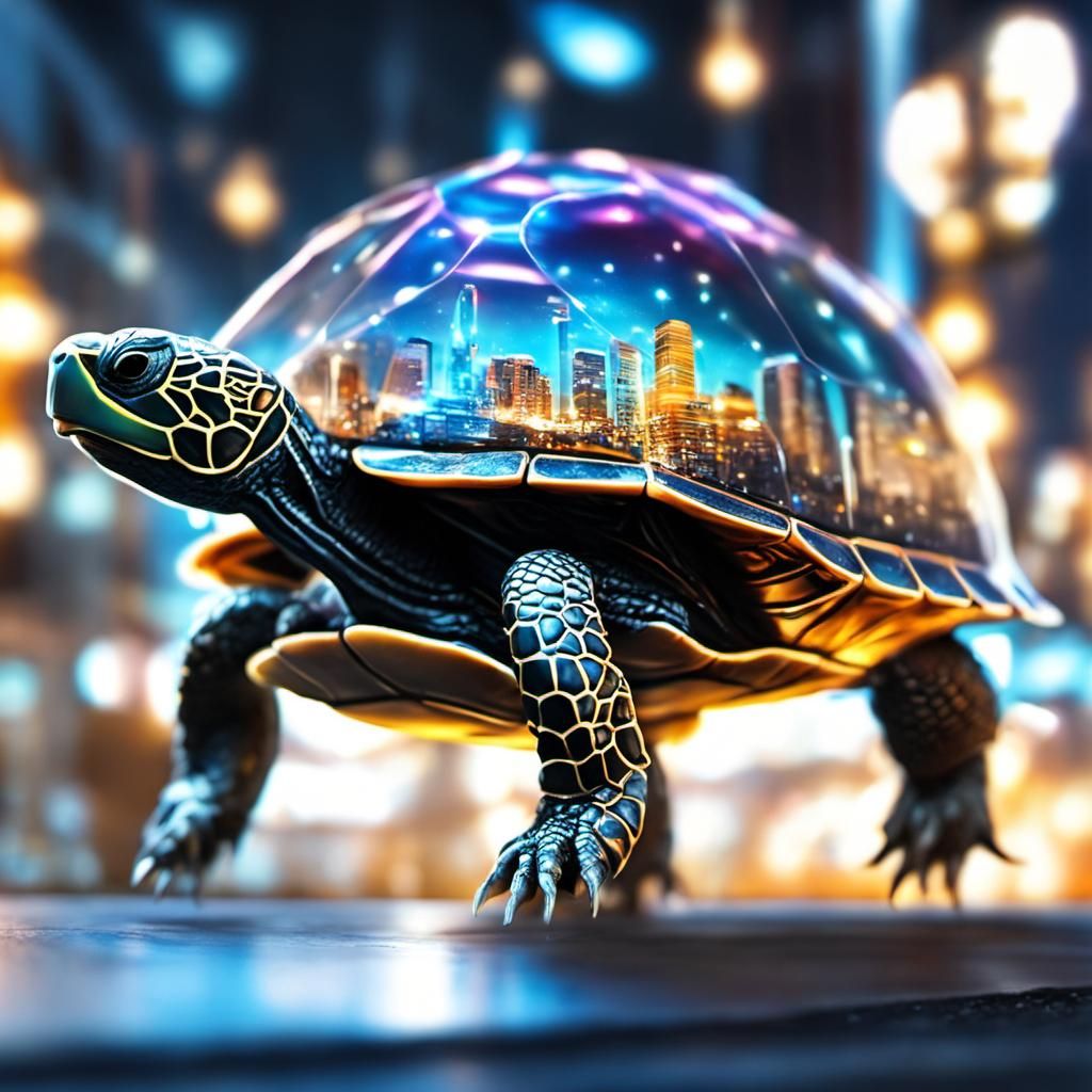 Civilization Inside Glass Turtle Shell: Hyperdetailed Art