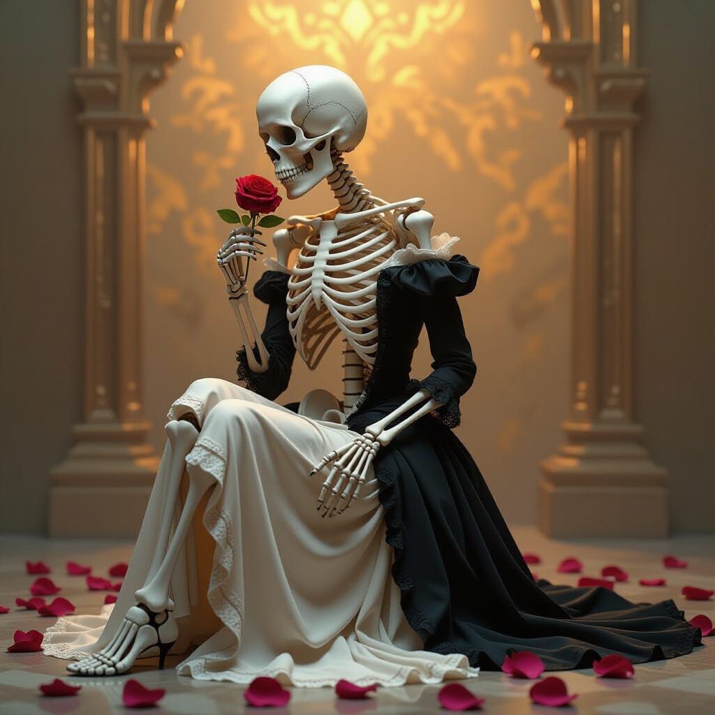 Elegant Skeleton with Rose in Dark Romantic Style